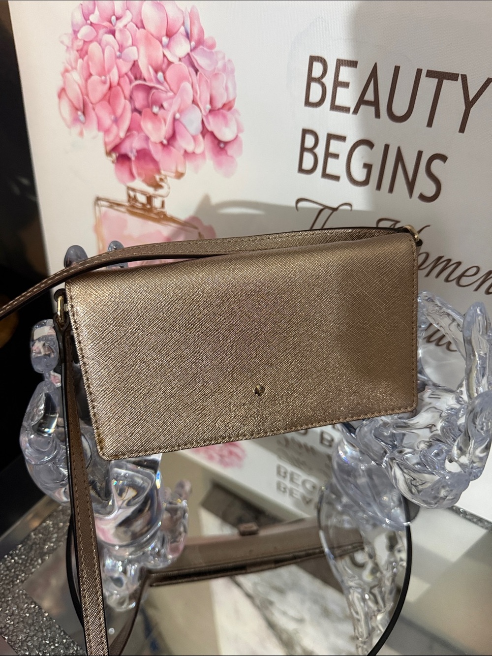 NWOT Kate Spade Metallic Gold Saffiano Leather Crossbody Phone Wallet